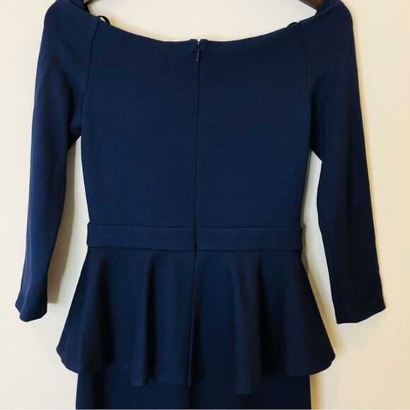 L'Agence Ophelia Off the Shoulder Peplum Bodycon Midi Dress 50s Formal Navy S - Picture 8 of 13